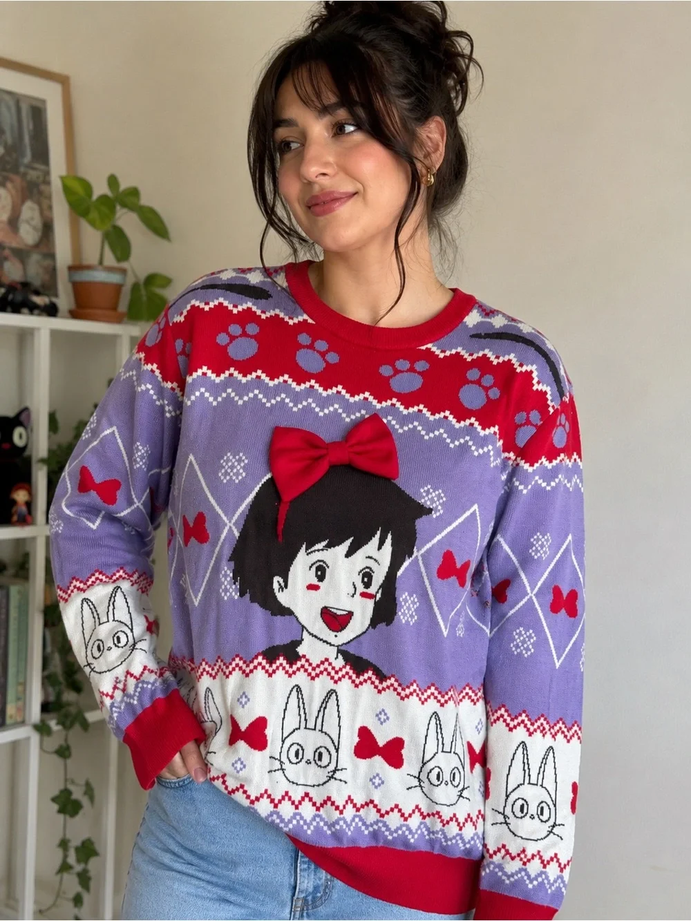 BoxLunch Studio Ghibli Kiki’s Delivery Service Sweater Medium 3D Bow - Picture 1 of 11